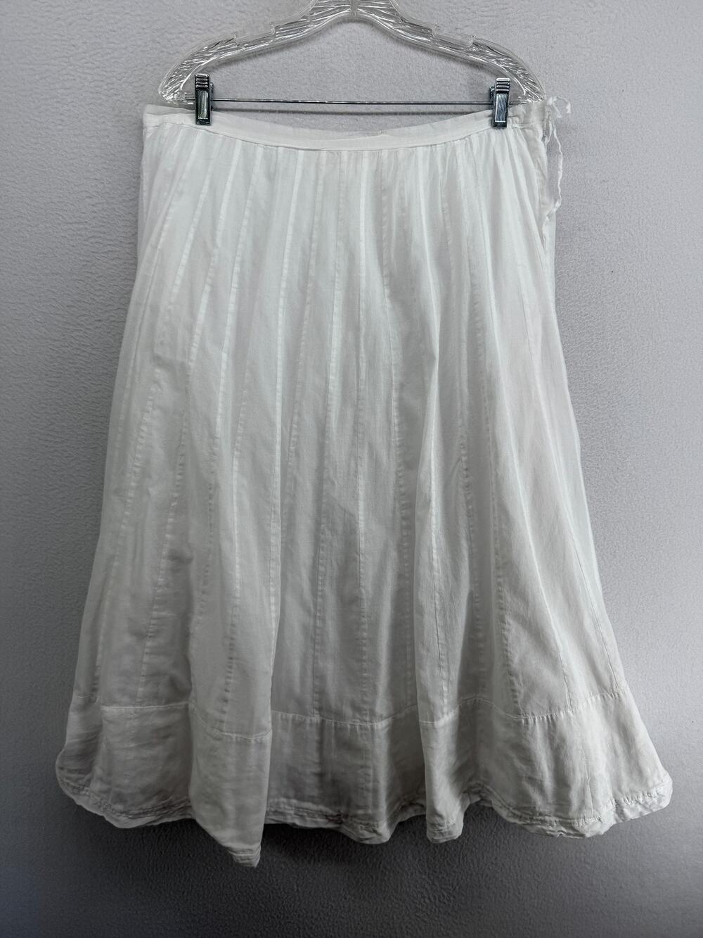 EILEEN FISHER Skirt L Cotton Gauze Gored Tiered Lined Drawstring A-Line White